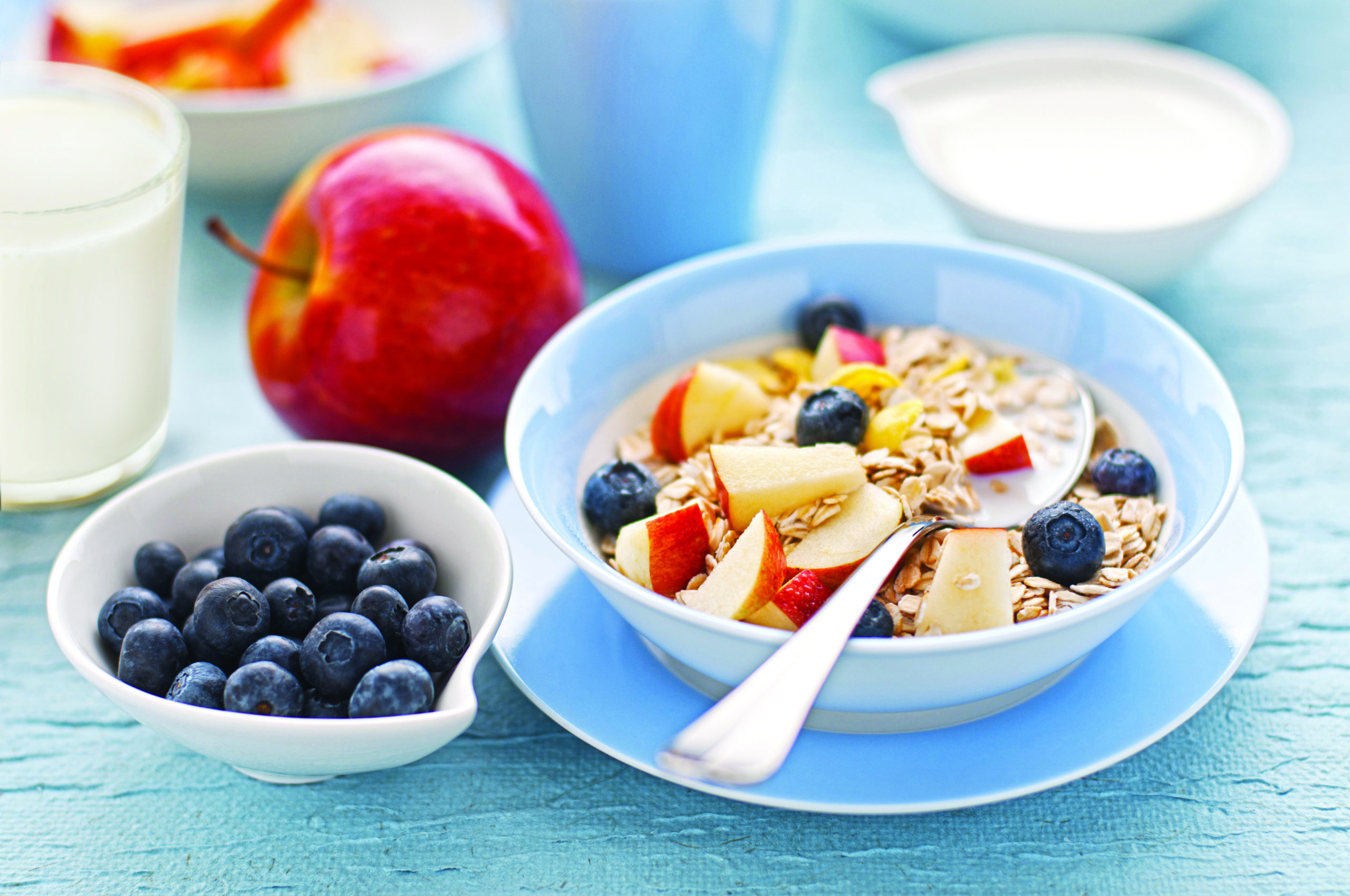 healthy breakfast food groups balanced meal best brand blue milk cereal fruit